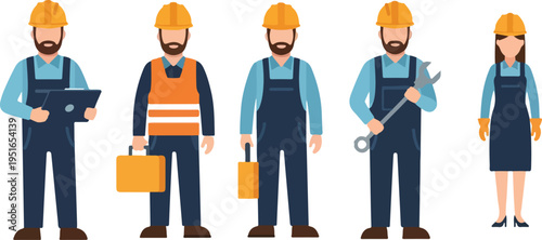 Diverse construction workers with tools and safety gear, representing a skilled workforce