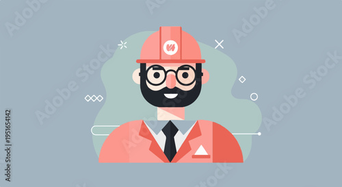 Cartoon construction worker with hard hat and beard