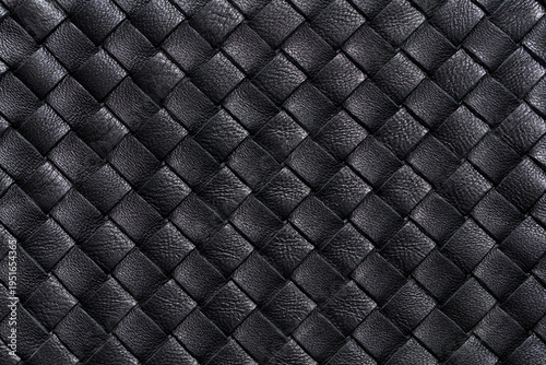 Black leather weave texture with elegant diamond pattern for premium background design. Close up. Top view.