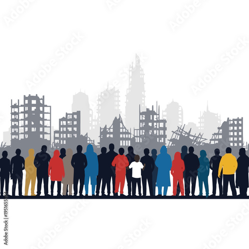 A post conflict recovery civilian resilience humanitarian documentation community rebuilding, Vector and PNG -Generative AI