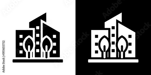 Green City Icon Set Vector Collection Isolated In Black And White