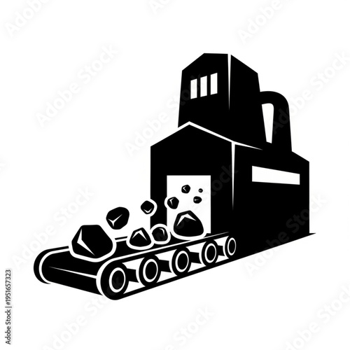 Industrial Conveyor Belt System Processing Raw Materials in a Factory.