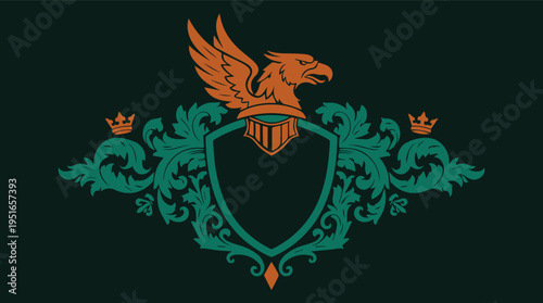 Premium heraldic crest  with elegant shields, crowns, lions, and ornamental flourishes, crafted for luxury branding, wine labels, wedding logos, certificates, badges, and high-end business.