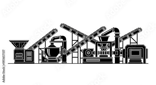 Industrial Plant Processing Materials with Conveyor Belts and Machinery.