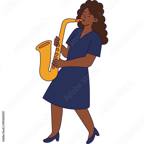 Woman Playing Saxophone Illustration