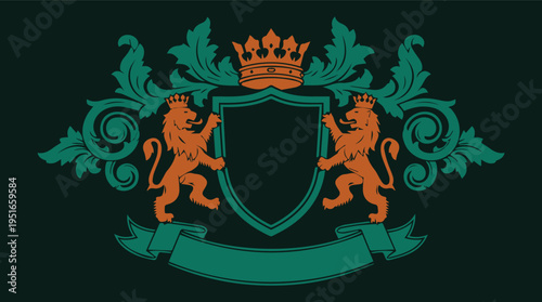 Premium heraldic crest  with elegant shields, crowns, lions, and ornamental flourishes, crafted for luxury branding, wine labels, wedding logos, certificates, badges, and high-end business.