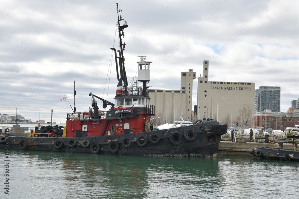 Fototapeta premium The Salvage Monarch (1959) a Canadian tugboat specialized in ship recovery and heavy towing Great Lakes and St Lawrence Seaway, in Toronto