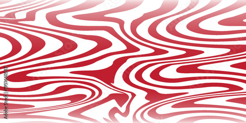 Abstract red wavy lines background. Trendy psychedelic retro style background. Wave, swirl, and swirl pattern. Distorted and twisted vector texture.