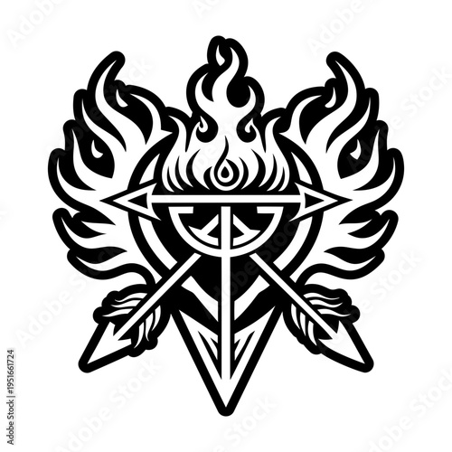 A filled style icon of flaming arrow symbol