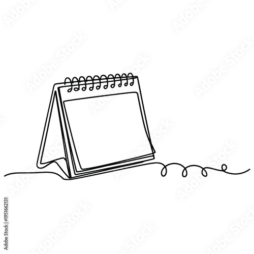 Minimalist line drawing of an open desk calendar with blank pages