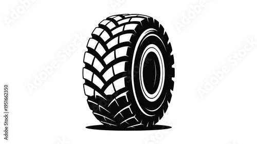 Black and white illustration of a large heavy duty tractor tire