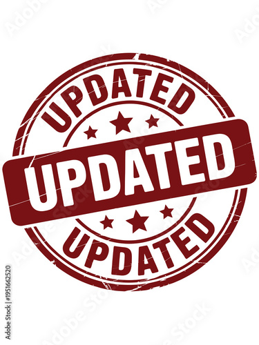 A circular red stamp displaying the word updated with star accents