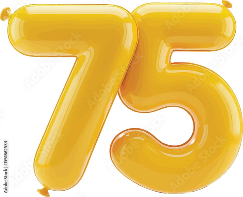 Yellow Number 75 Balloon With Transparent Background
