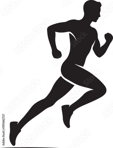 A dynamic image showcases a runner in full stride captured as a stark black shape against a white backdrop silhouette