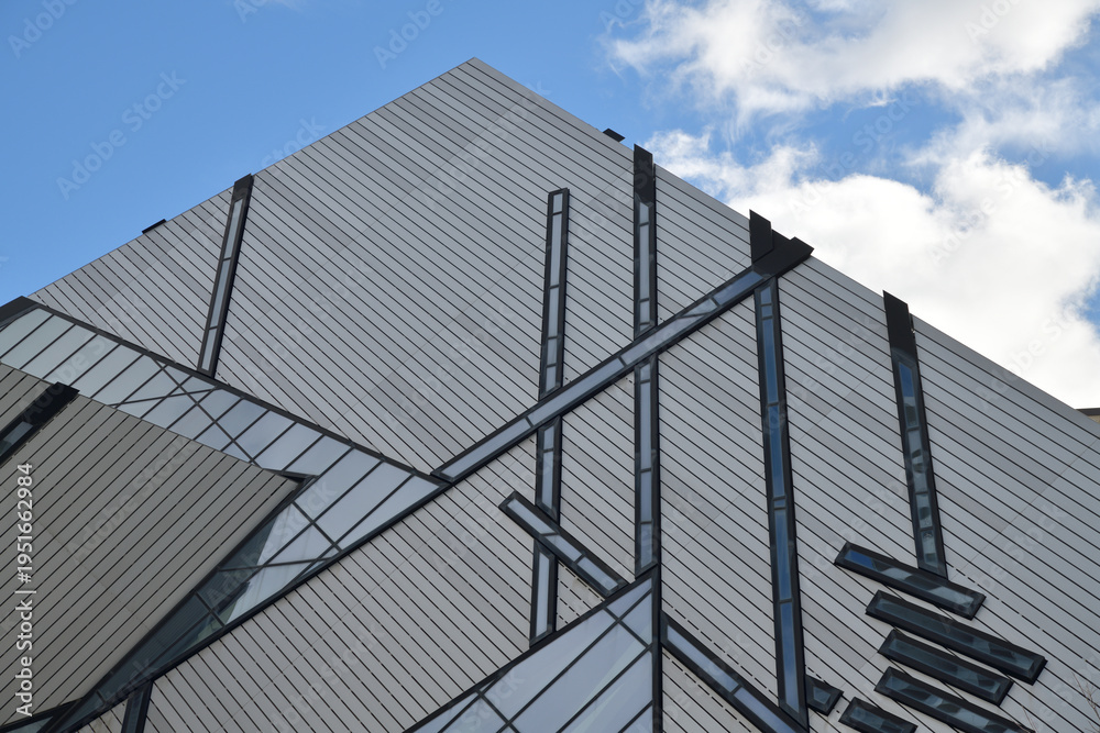 Fototapeta premium detail of The Michael Lee-Chin Crystal at the Royal Ontario Museum, designed by Daniel Libeskind (Studio Libeskind), in deconstructivism style, 100 Queens Park (Bloor St W), Toronto