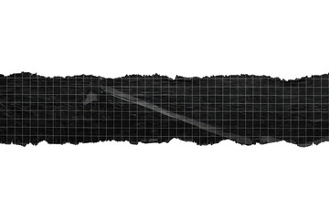 Torn piece of dark black graph paper with rough, ripped edges, showing grid lines and a transparent background