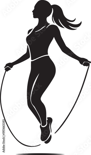 A dynamic illustration depicts a woman mid jump while skipping rope showcasing fitness and athleticism a striking silhouette high quality