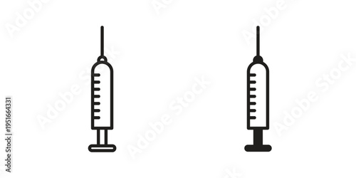 Syringe injection icon silhouette design. Editable stroke outline icon on white background
