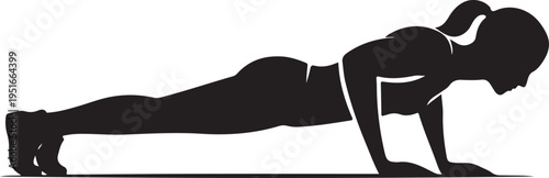 A dynamic illustration depicts a woman performing a push up exercise showcasing strength and fitness a striking silhouette high quality