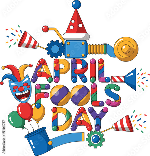 april fools day celebration with party elements vector illustration