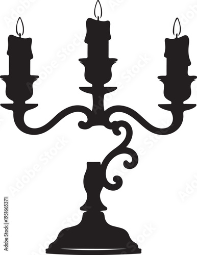 Black silhouette of a three armed candelabra with lit candles