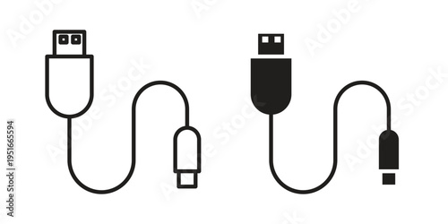 USB cable icon silhouette design. Editable stroke outline icon on white background