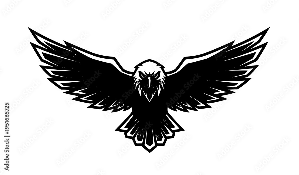 Obraz premium Modern eagle mascot logo vector with bold wings spread aggressive bird emblem design isolated on white