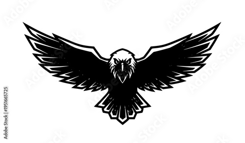 Modern eagle mascot logo vector with bold wings spread aggressive bird emblem design isolated on white