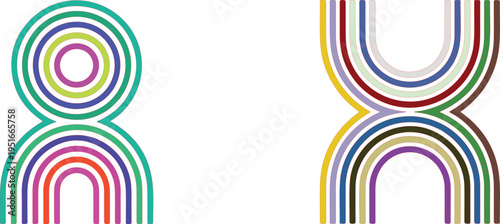 Concentric circles and parallel arched lines in multicolored
