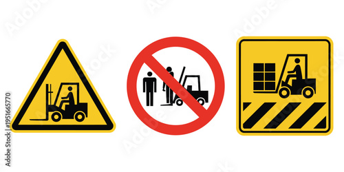 Forklift Safety Warning Signs Prohibition Symbol Warehouse Hazard Regulation Illustration