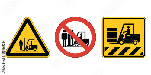 Forklift Safety Warning Prohibition Signs Industrial Warehouse Hazard Symbol Illustration