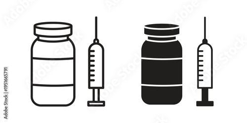 Vaccination icon silhouette design. Editable stroke outline icon on white background