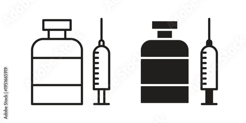 Vaccine vial icon silhouette design. Editable stroke outline icon on white background