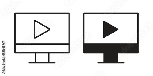 Video tutorial icon silhouette design. Editable stroke outline icon on white background