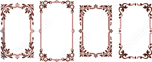 Four rectangular decorative frames with ornate floral swirls and filigree patterns