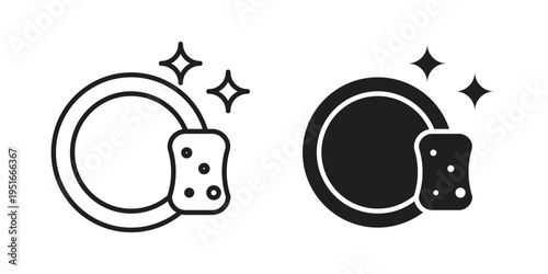 Washing dishes icon silhouette design. Editable stroke outline icon on white background