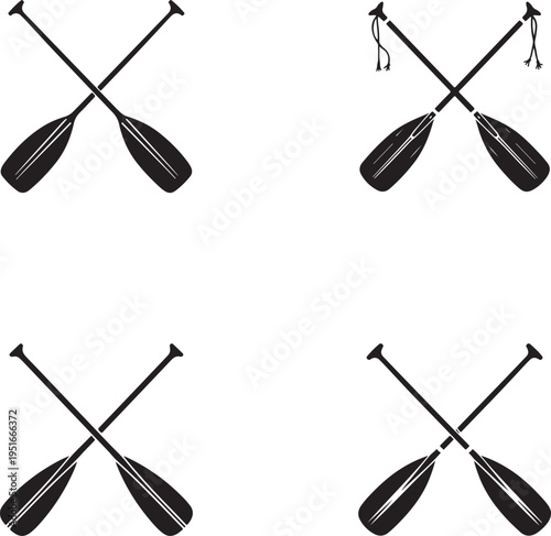 Four sets of crossed canoe paddles in black silhouette style