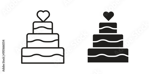 Wedding cake icon silhouette design. Editable stroke outline icon on white background