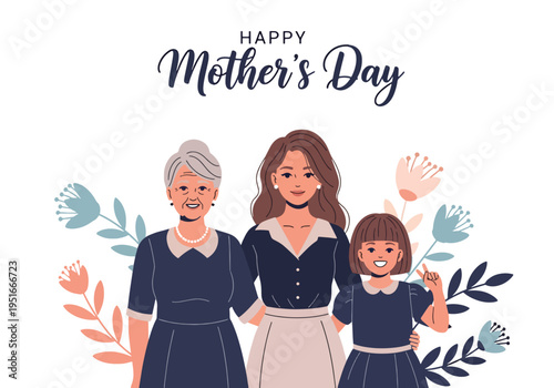 Happy Mother’s Day honoring grandmother, mother, and daughter together, celebrating appreciation, love, and family heritage
