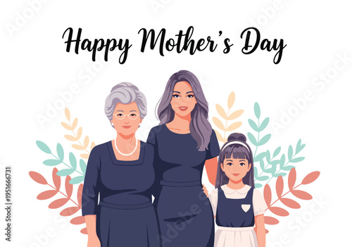Happy Mother’s Day honoring grandmother, mother, and daughter together, celebrating appreciation, love, and family heritage