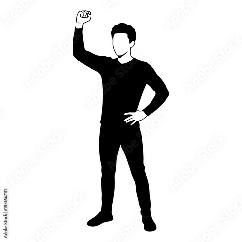 Minimalist man silhouette raising fist in victory for success leadership and social activism concepts