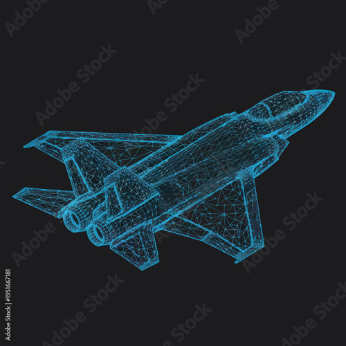 Fighter Jet Wireframe Model Aviation Technology.