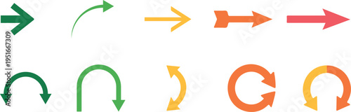Collection of colorful arrow icons in various directions and styles for navigation and design