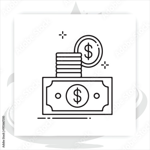 Financial growth and wealth symbols: money stack, gear, investment tree illustration,