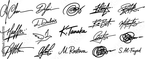 modern handwritten fake signature collection vector style set