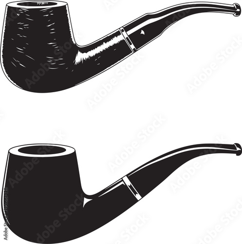 Two black and white tobacco smoking pipes in style