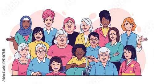 Diverse Group of People Standing Together in Unity.