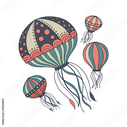 Set of 4 colorful hot air balloons vector illustration