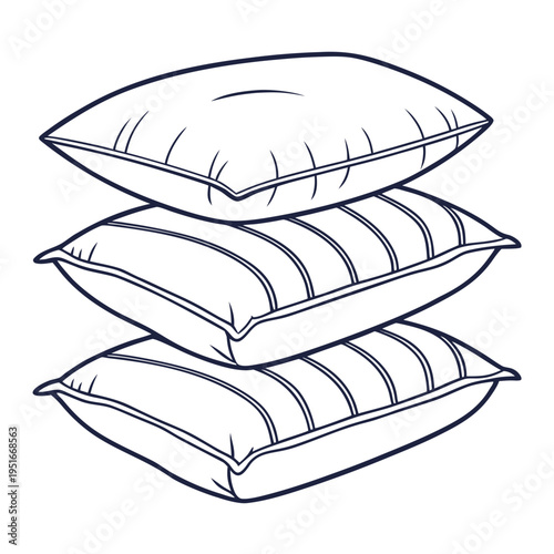 Stack of three soft and comfortable pillows for bedding or home decor