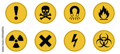 Hazard Danger Vector Signs Set Caution Warning Radiation Biohazard Toxic Symbols